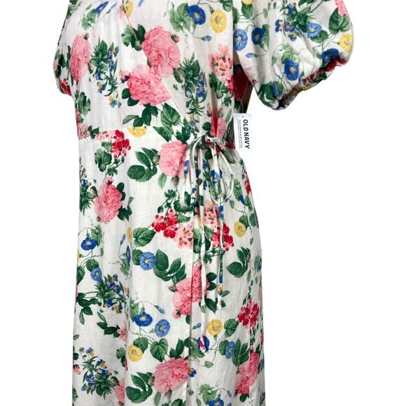 Old Navy Linen Blend Puff Sleeve Wrap Dress Lite Pink Rose Large Beachy Summer - Picture 9 of 13